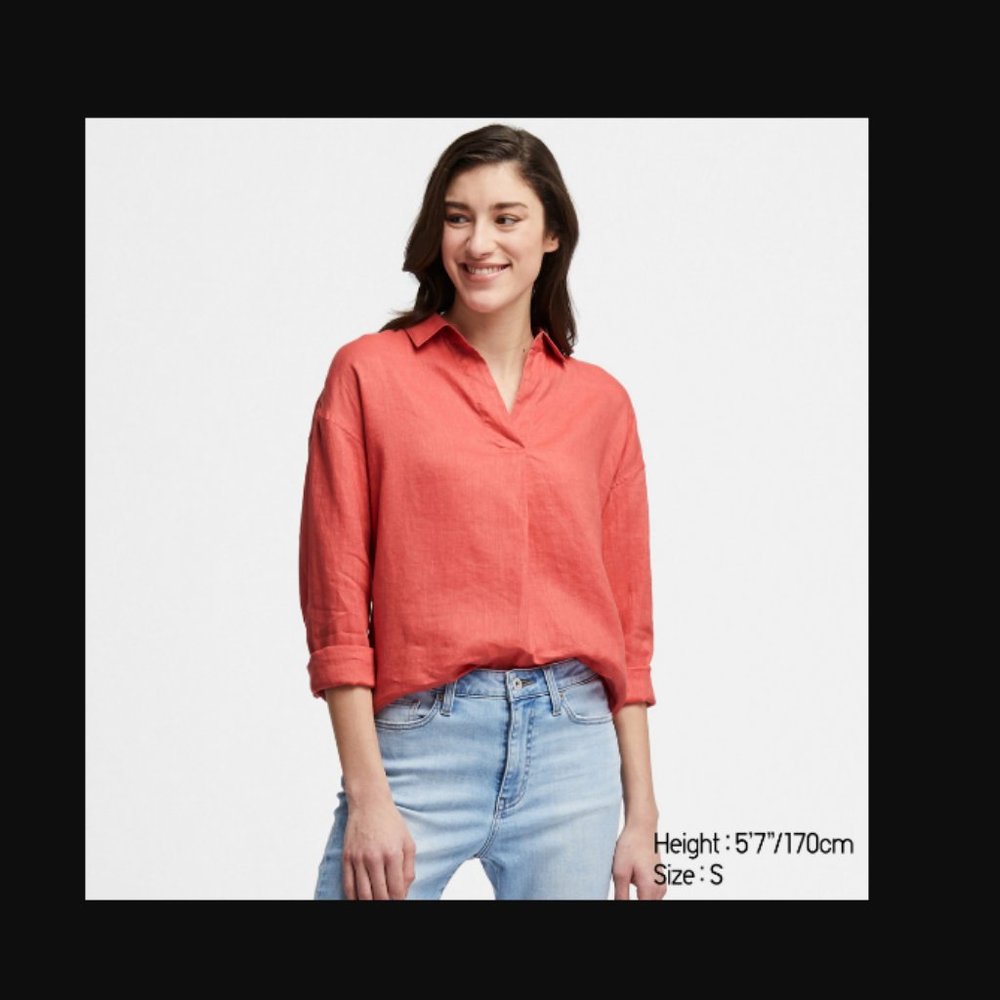 Long Sleeve Linen Popover Shirt in color TANGELO or Red Orange new size Small